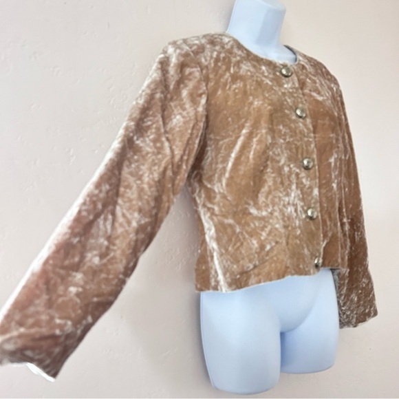 BMW DESIGNS Vintage Western Cropped Button Crushed Velvet Jacket Champagne Sz M - Picture 5 of 13